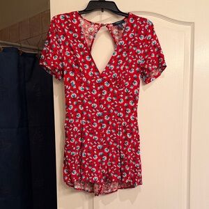 Floral Red Women's Romper